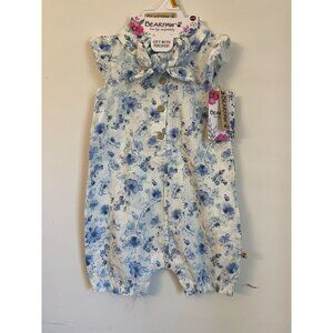 Bearpaw Baby Girls Floral Blue Romper Outfit 6/9M